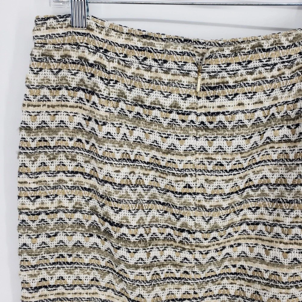 Tory Burch Metallic Tweed Snakeskin Leather Trim Pencil Skirt Women Size 6 Gold